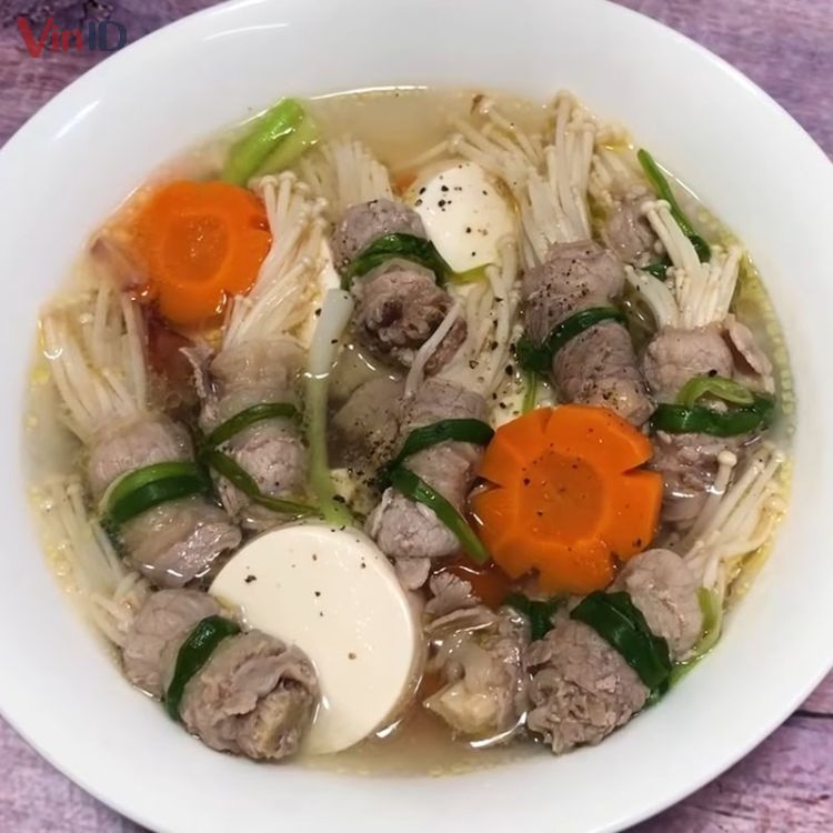 Canh nấm kim châm nấu thịt bò