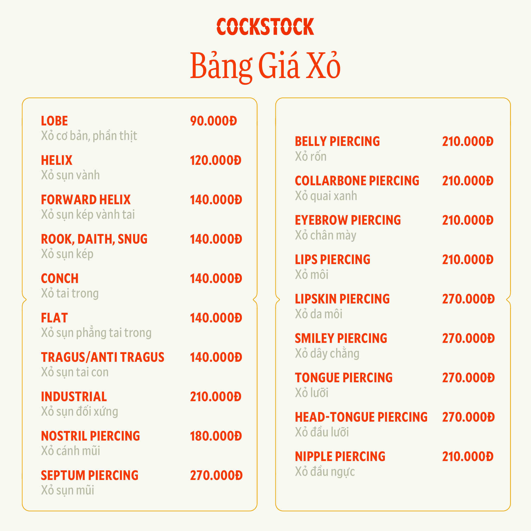 Xỏ lỗ tai bao nhiêu tiền? Tham khảo ngay bảng giá tại Cockstock