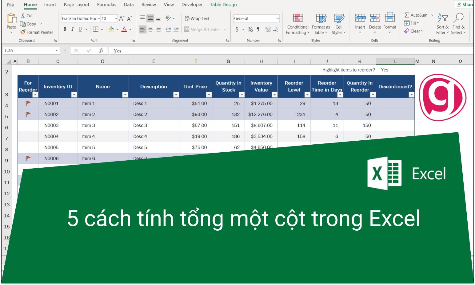 cách cộng hàng dọc trong excel