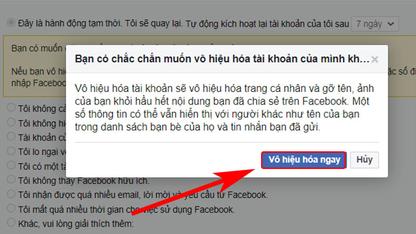 cách vô hiệu hóa fb trên điện thoại