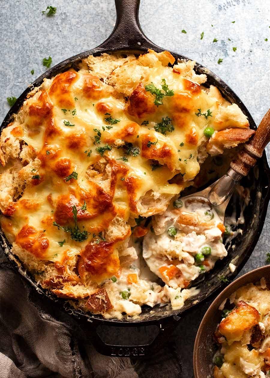 garlic bread-topped chicken pot pie