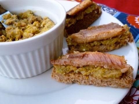 Sardine Toasts on small white plate.